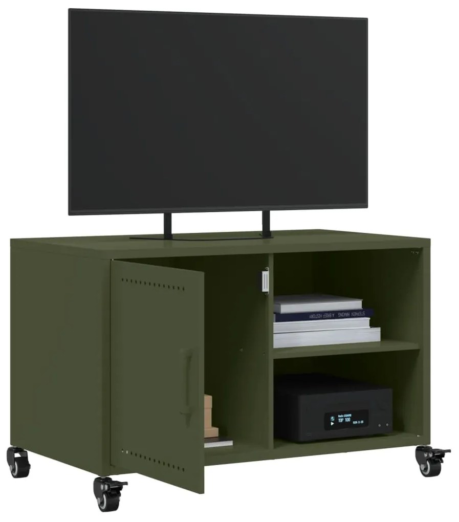 Mobile tv verde oliva 68x39x43,5cm in acciaio laminato a freddo