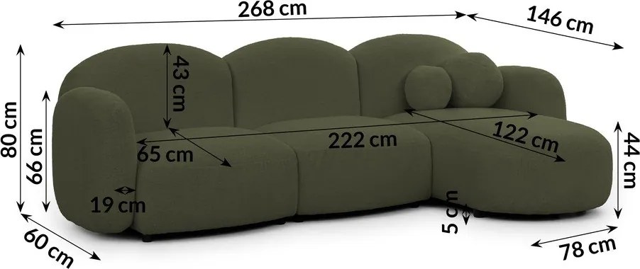 Divano angolare verde (con penisola a destra/con chaise lounge) con rivestimento in bouclé Orbit – Ropez