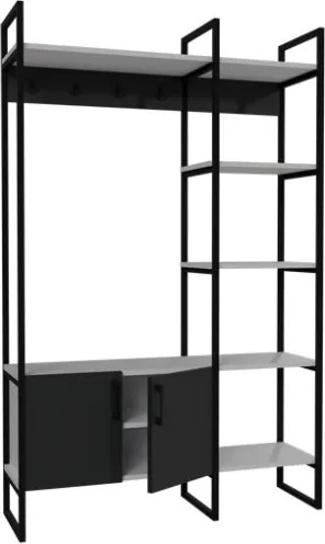 Mobile Ingresso Industrial 120x34x180 Con Scarpiera Appendiabiti E Ripiani Yago Antracite E Bianco