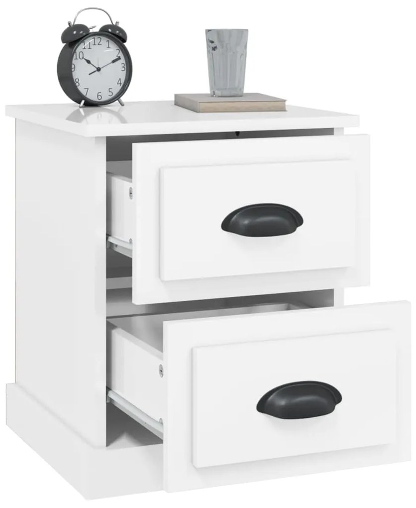 Comodini 2 pz Bianco Lucido 39x39x47,5 cm in Legno Multistrato