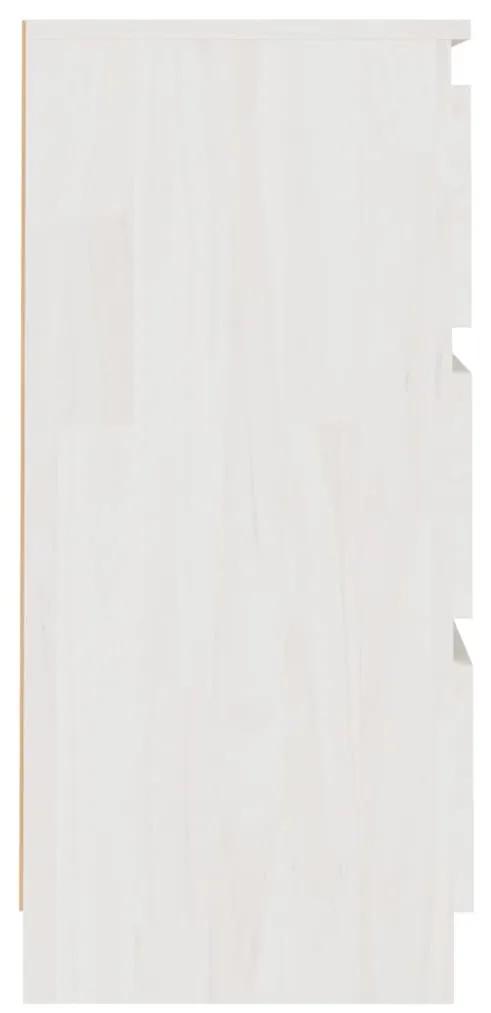 Comodino bianco 40x29,5x64 cm in legno massello di pino