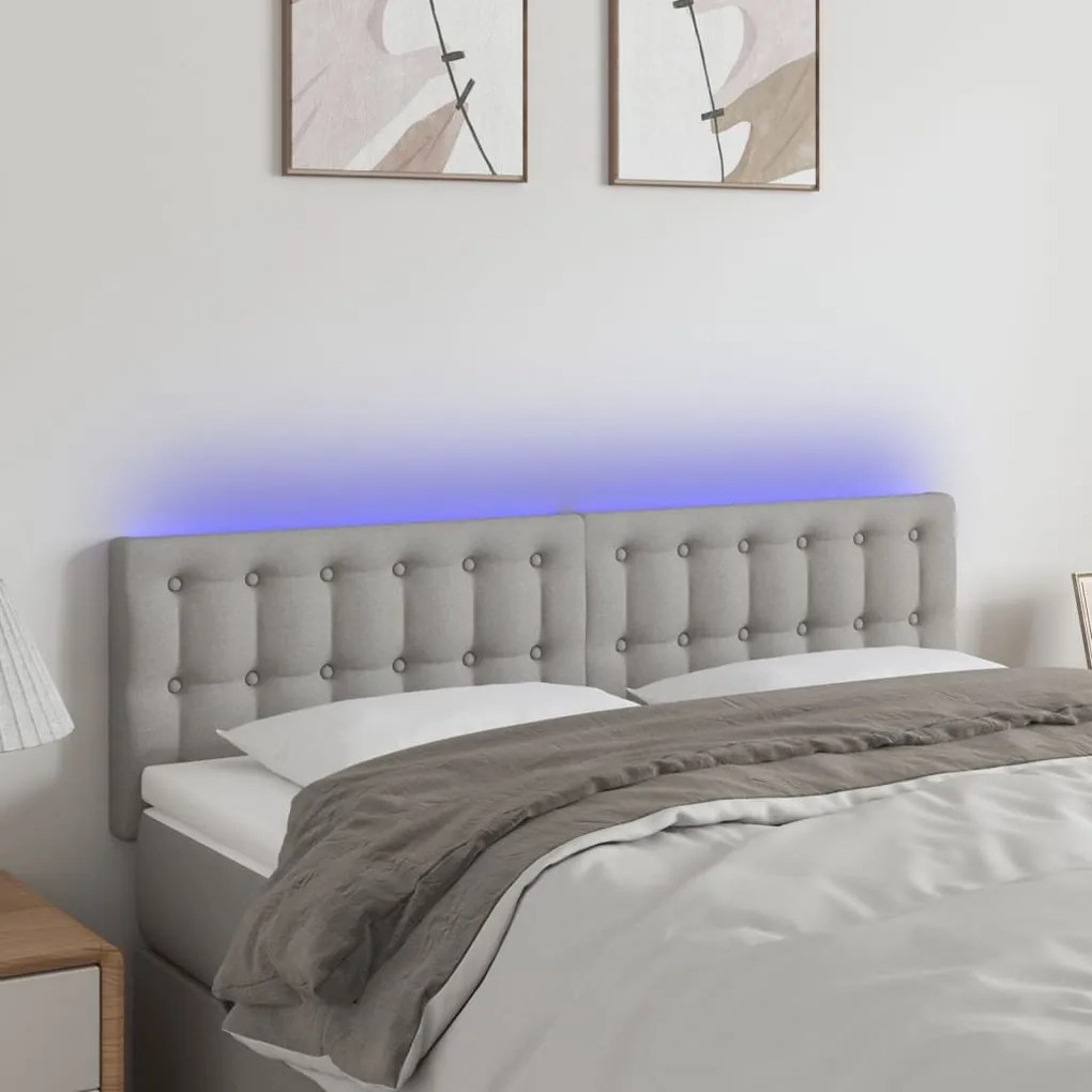 Testiera A Led Grigio Chiaro 144x5x78/88 Cm İn Tessuto /