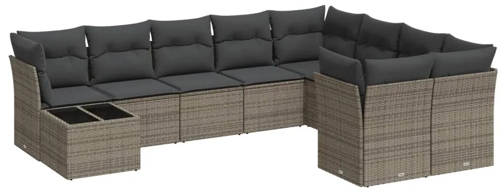 Set divano da giardino 10 pz con cuscini grigio in polyrattan