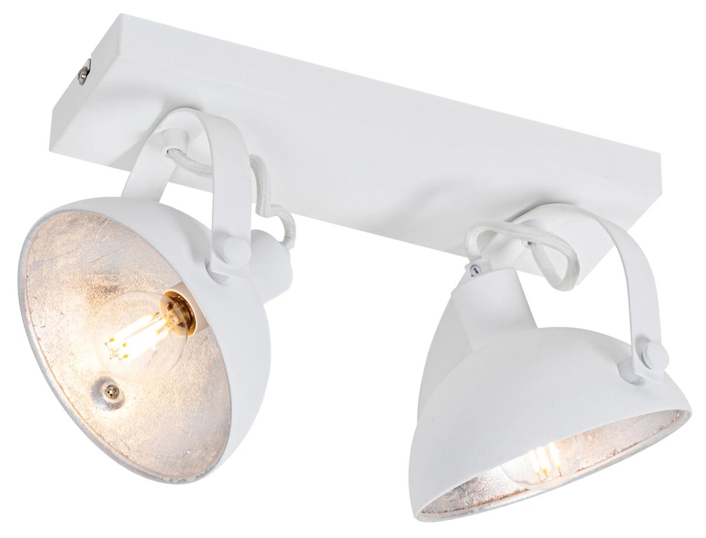 Plafoniera industriale bianca con argento 2 luci orientabili - Magnax