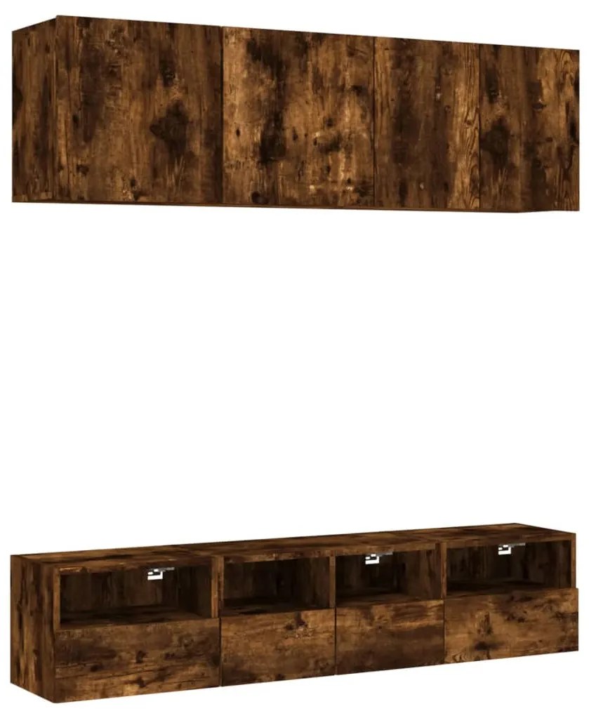 Mobili tv a muro 5pz rovere fumo in legno multistrato