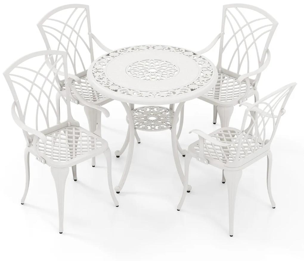 Costway Set Tavolo e sedie per giardino in alluminio pressofuso da 5 pezzi con foro per ombrellone, Set da giardino Bianco