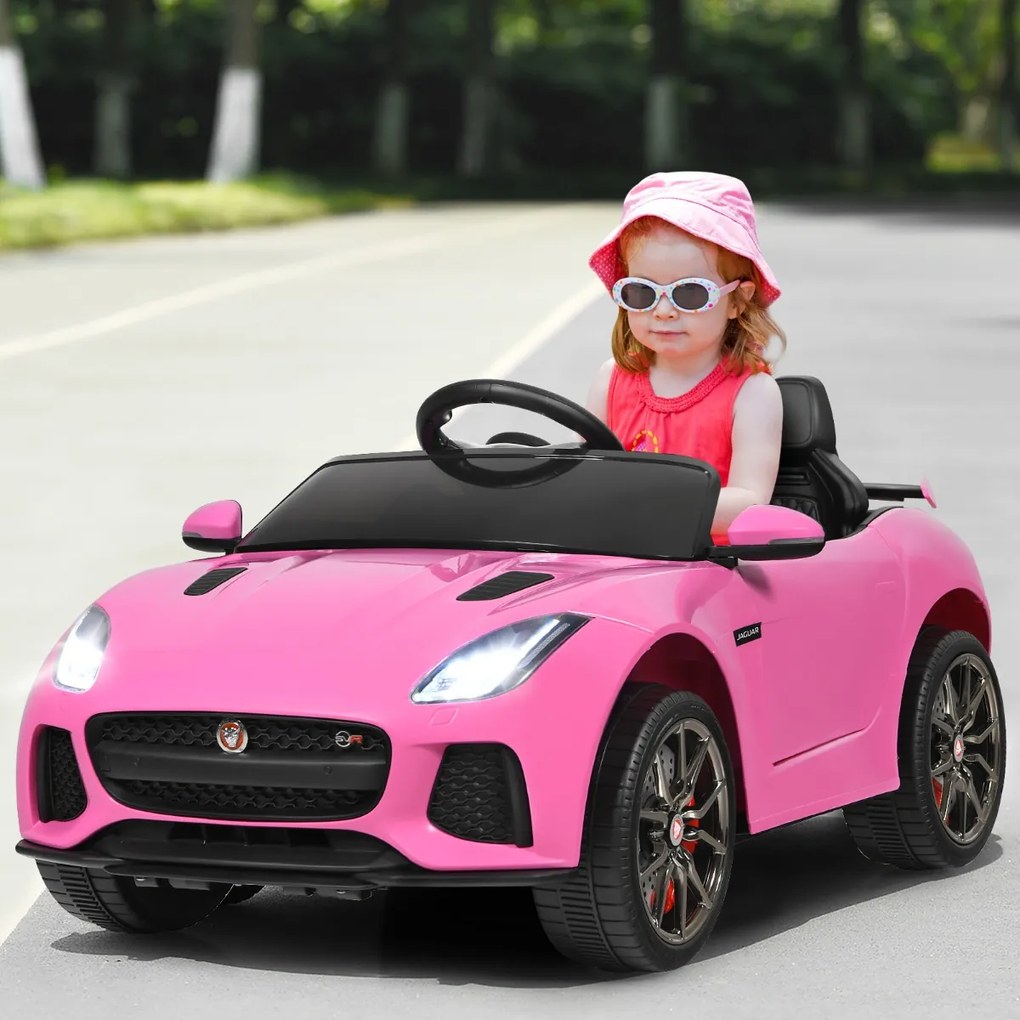 Costway Macchina Jaguar F-type SVR 12 V per bambini con telecomando, Macchina a batterie con musica e storie Rosa