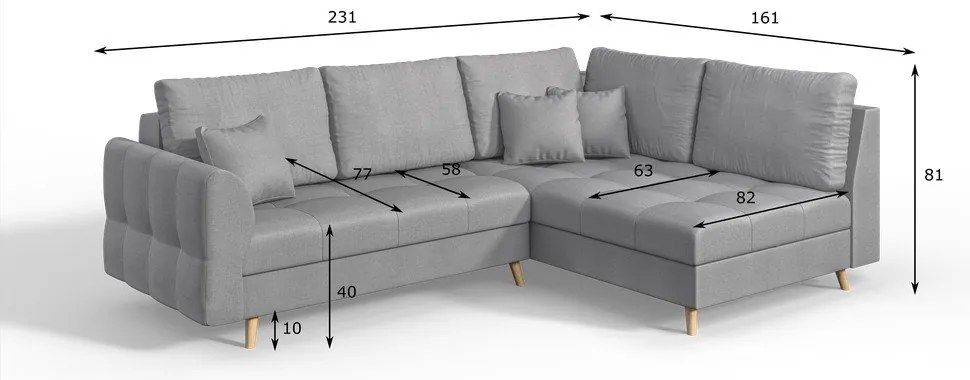 Divano angolare grigio (angolo destro) Ariella - Ropez