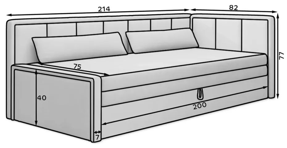 Divano grigio scuro allungabile/con contenitore e rivestimento in ciniglia 214 cm Fulgeo – ELTAP