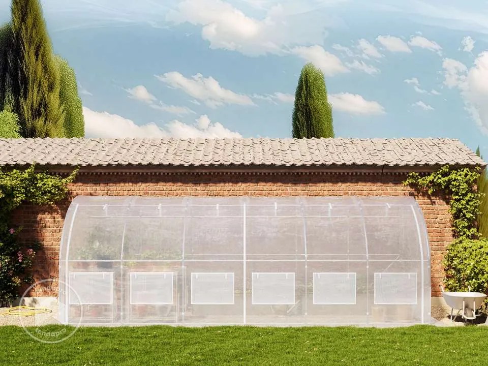 TOOLPORT Serra tunnel addossata 2x6m, telo in PE, bianco - (9034)