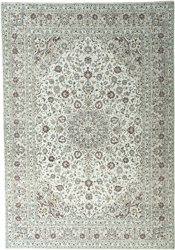 Kashan Tappeto 250x360 Beige (Iran) Annodato A Mano