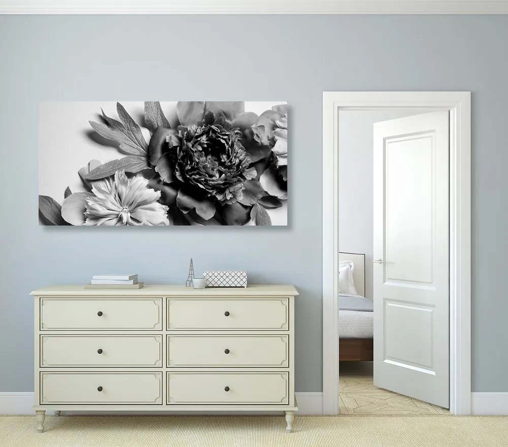 Stampa su tela – Peonie in bianco e nero