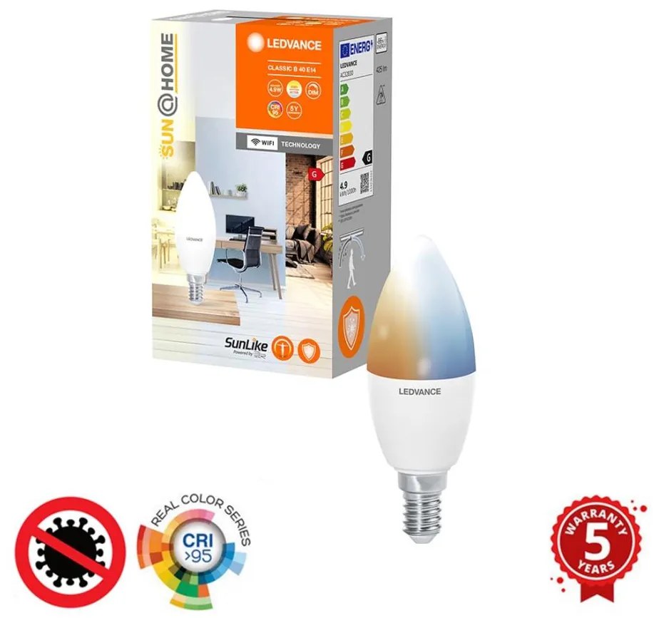 Lampadina LED Antibatterica Dimmerabile B40 E14/4,9W/230V Wi-Fi - Ledvance
