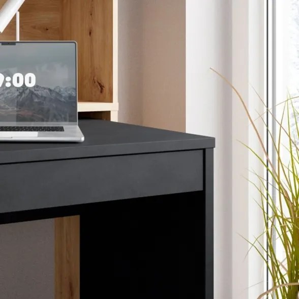 Scrivania Salvaspazio Estraibile Con Anta Laterale 154 Cm Drox Rovere E Grigio Scuro