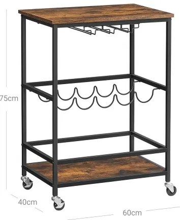 Tavolino da servizio per bottiglie e bicchieri MARGE marrone/nero