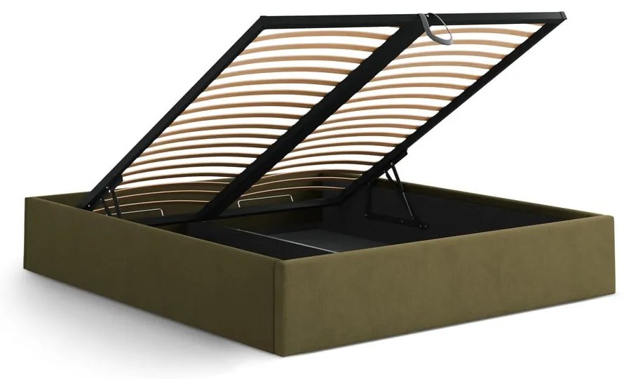 Letto matrimoniale imbottito verde con contenitore/senza testiera con rete inclusa 160x200 cm Susan – Micadoni
