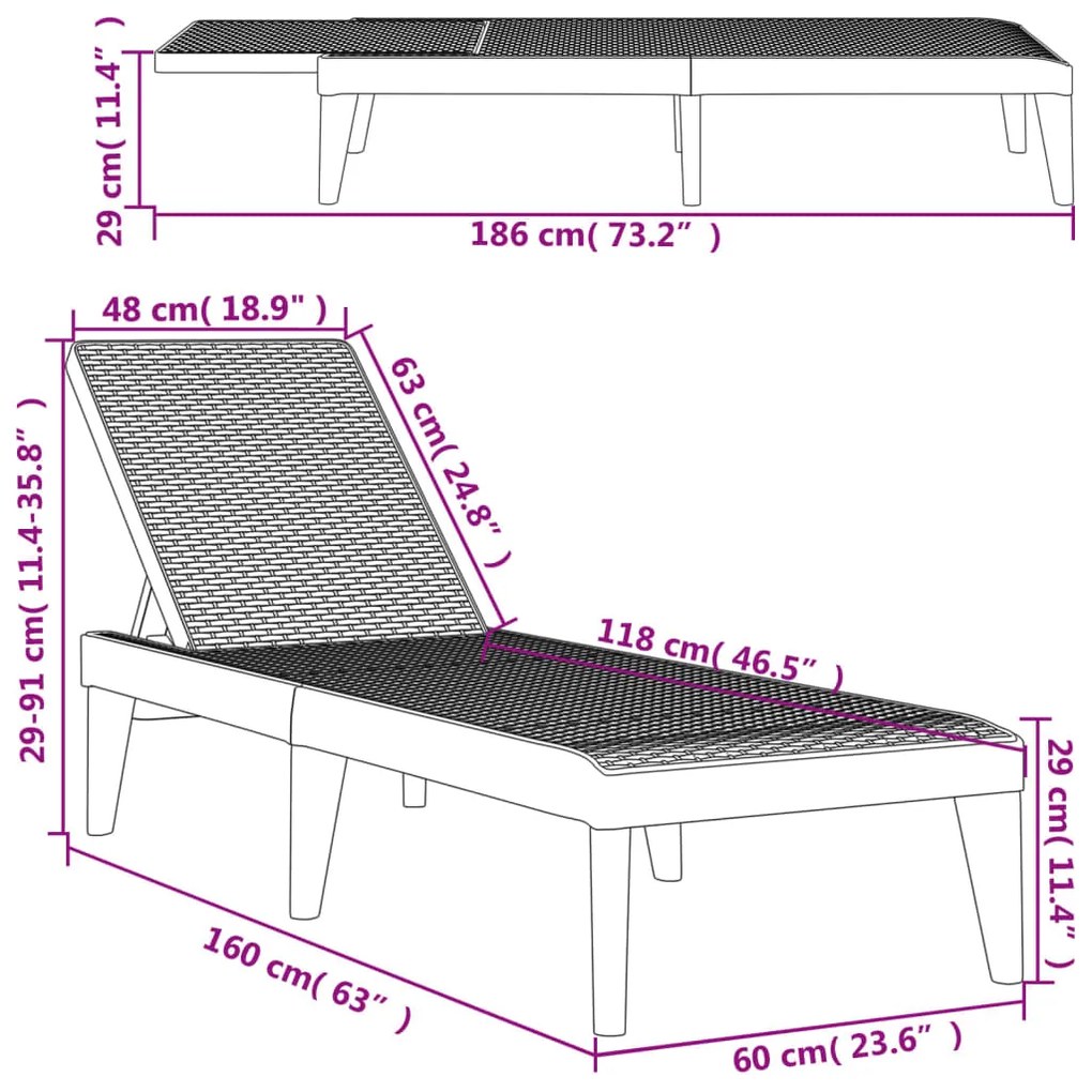 Lettino Antracite 186x60x29 cm in PP