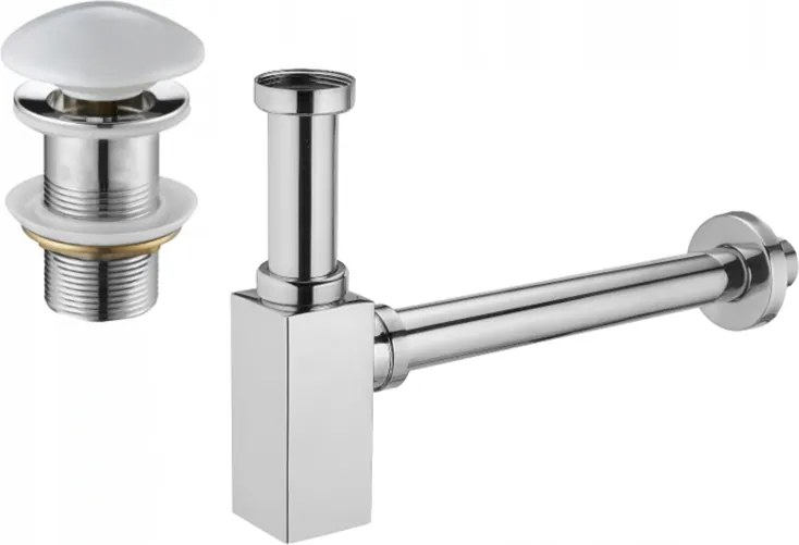 Mexen semisifone da lavabo quadrato con tappo ceramico clic-clac, senza troppopieno, cromato/bianco - 7991060-02