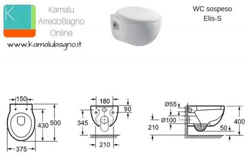 Kamalu - wc sospeso design moderno copriwater soft-close linea elis