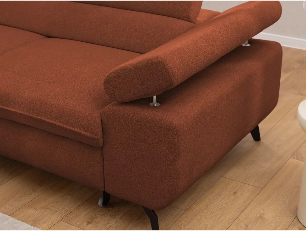 Divano angolare color terracotta (con penisola a sinistra/a L) con rivestimento in ciniglia Marbeya – Ropez