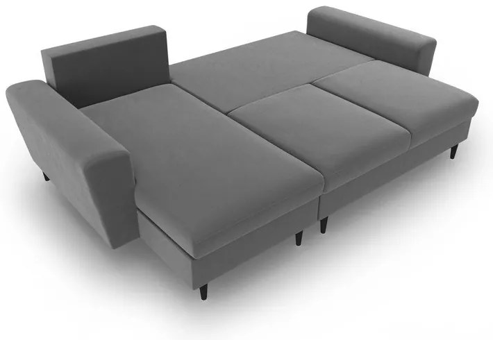 Divano angolare grigio chiaro allungabile e con contenitore con rivestimento in velluto Kyoto – Cosmopolitan Design