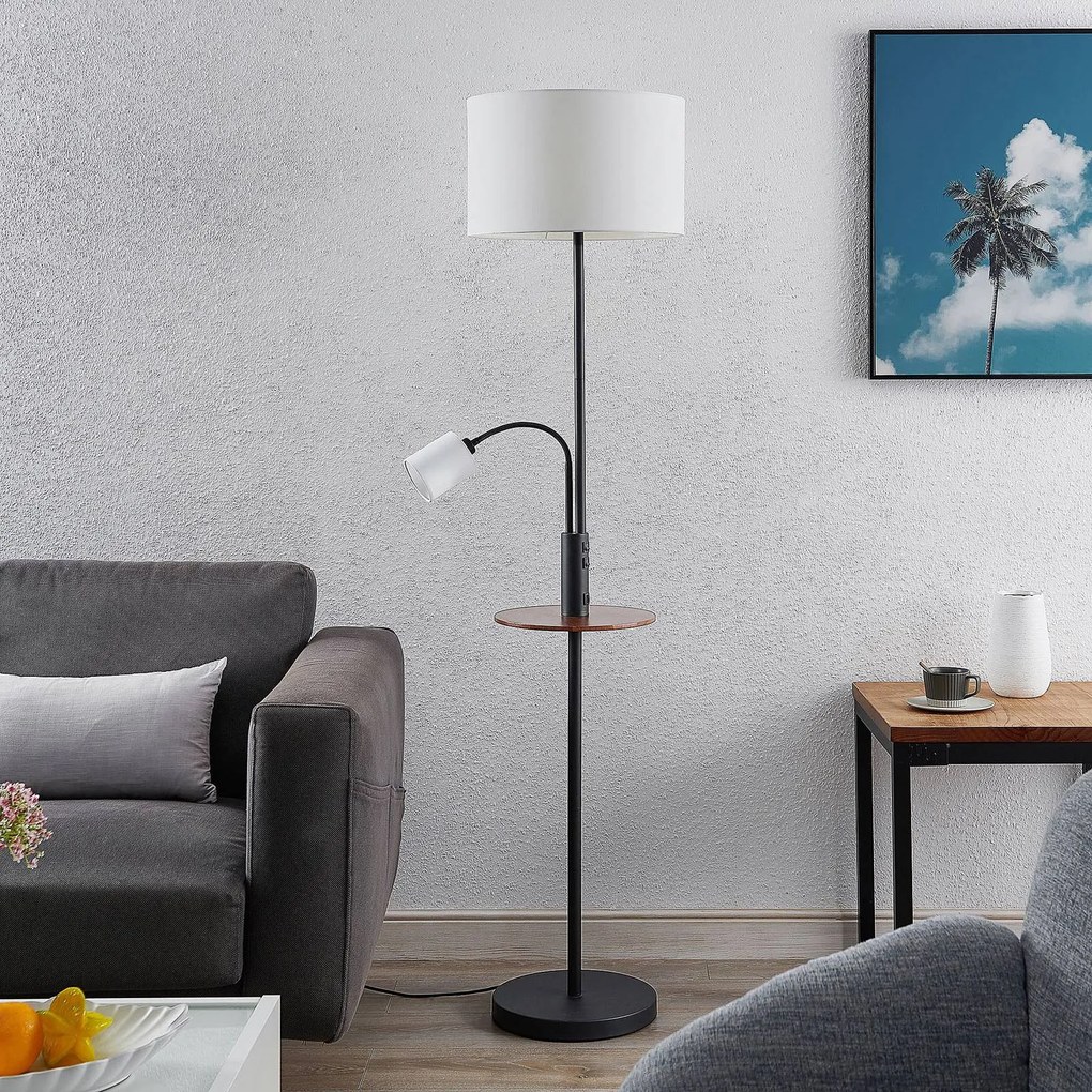 Lindby Aovan piantana con mensola e USB, nero