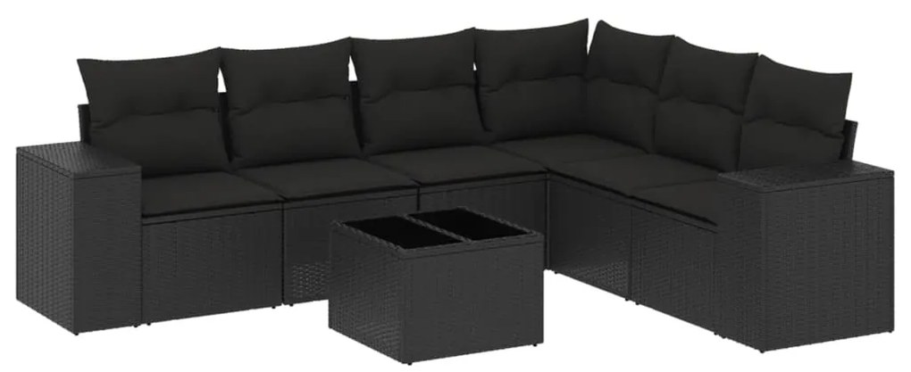 Set divani da giardino con cuscini 7pz nero polyrattan