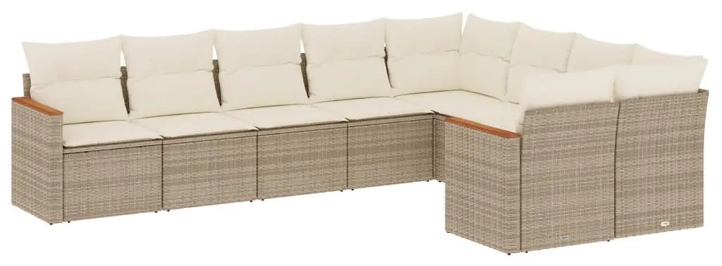 Set divano da giardino 9 pz con cuscini beige in polyrattan