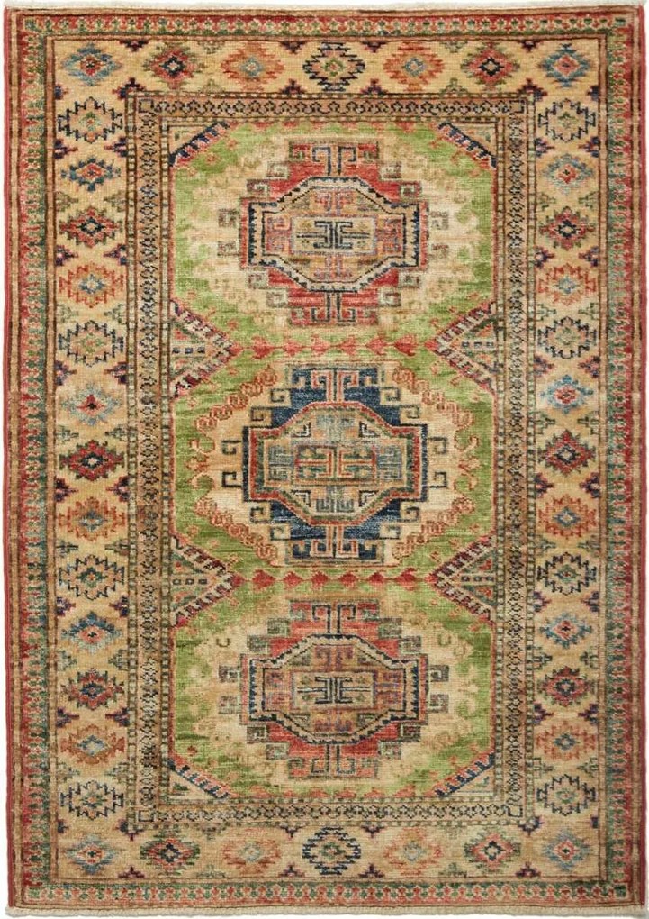 Kazak Tappeto orientale 80x110 Verde (Pakistan) Annodato A Mano