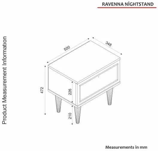 Comodino RAVENNA 47,2x50 cm bianco/nero/oro