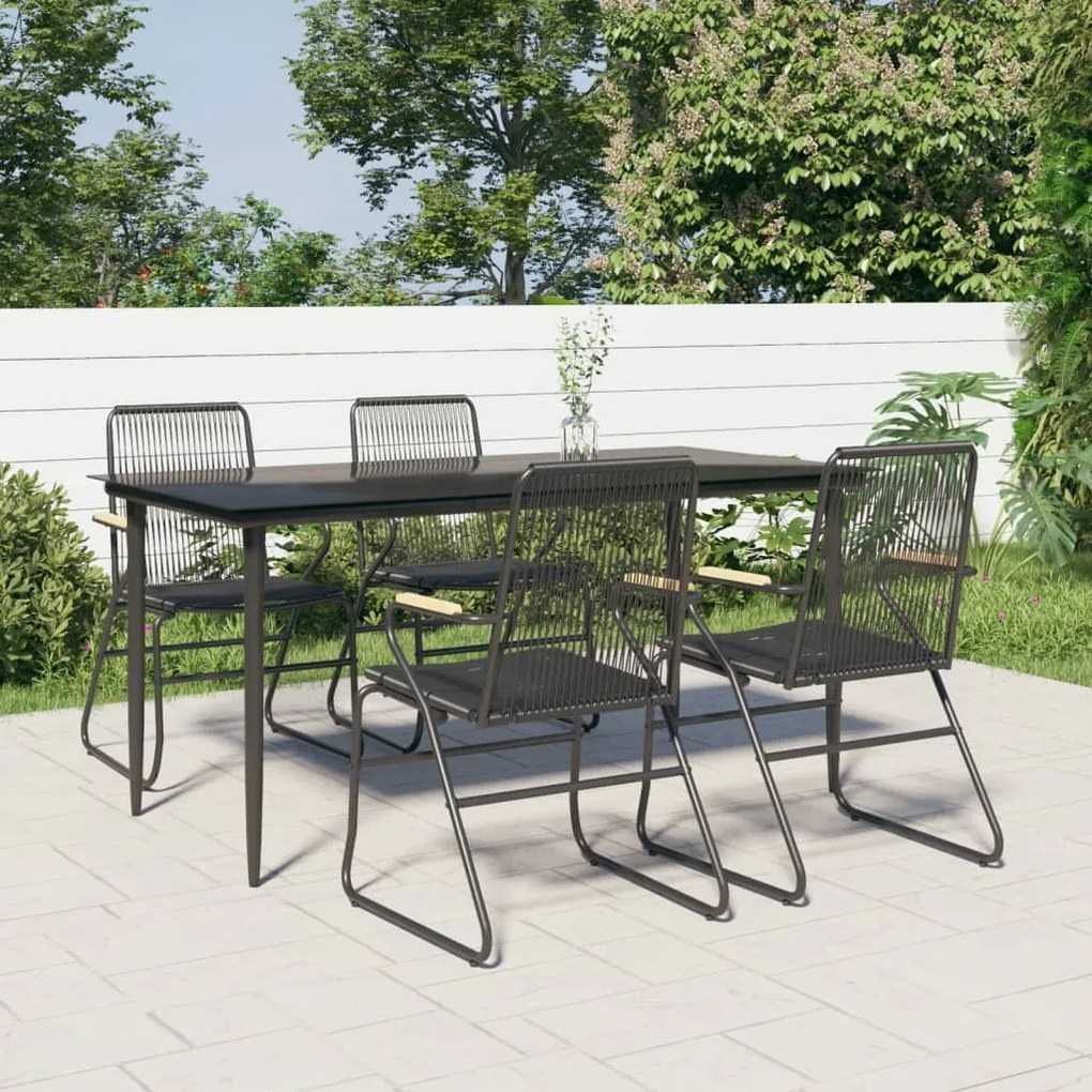 Set da pranzo da giardino 5 pz nero in rattan pvc