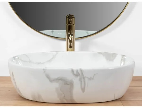 REA-U8001 - Lavabo da appoggio AMELIA 34,5x48 cm in ceramica, finitura effetto marmo