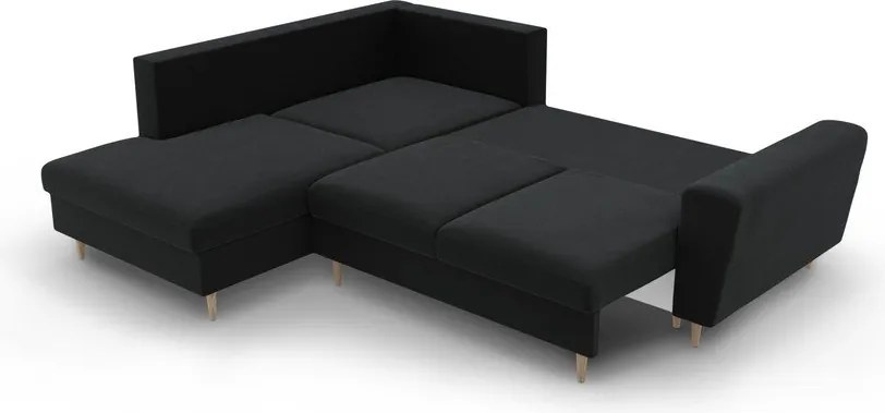 Divano angolare nero allungabile e con contenitore (con penisola a sinistra/a L) con rivestimento in velluto Kyoto – Cosmopolitan Design