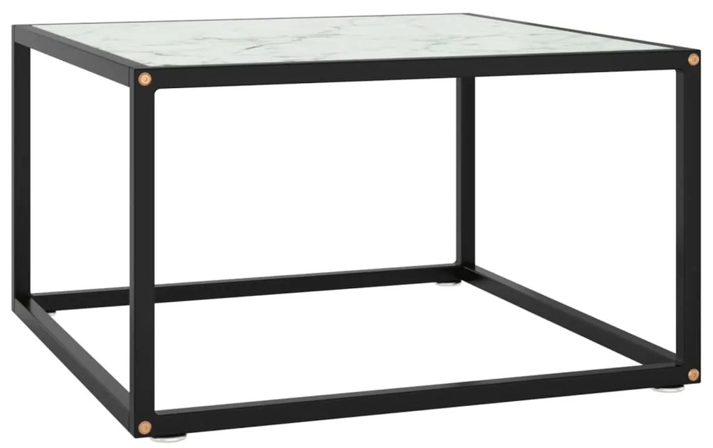 Tavolino Da Salotto Nero Con Vetro Marmo Bianco 60x60x35 Cm /