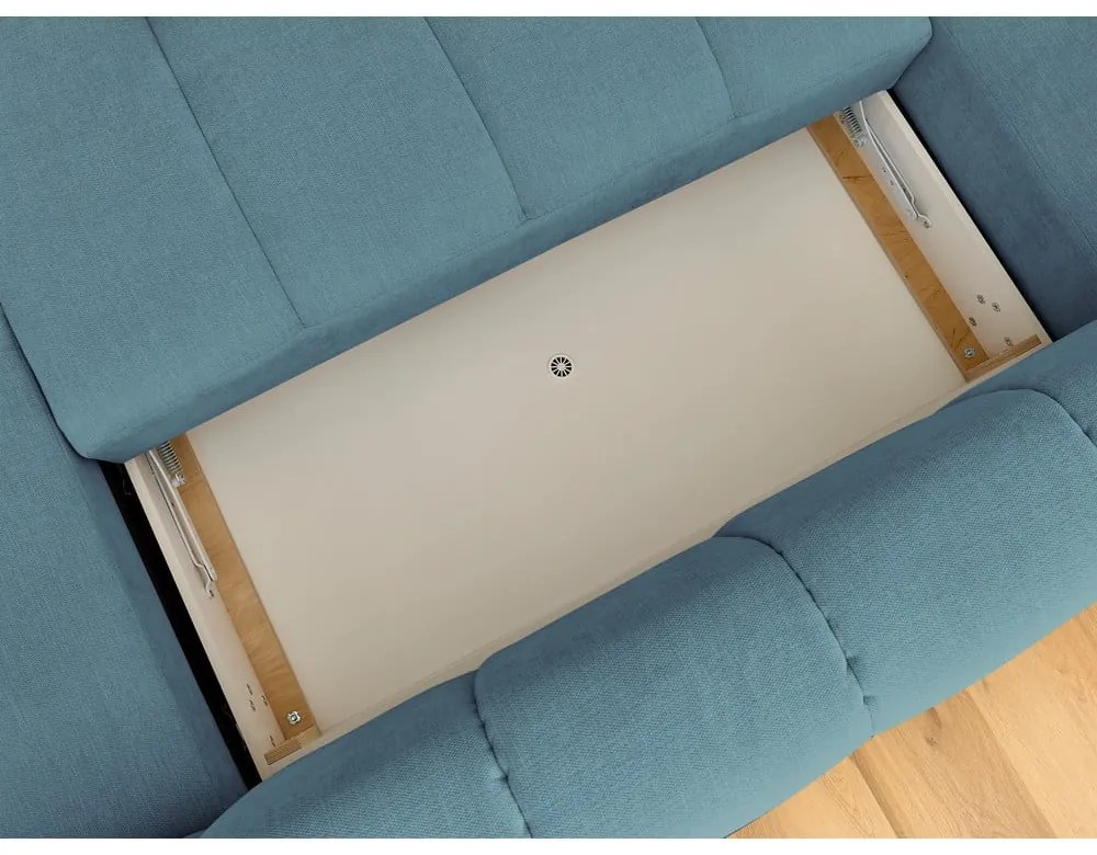 Divano angolare blu allungabile e con contenitore (penisola a sinistra/a U) con rivestimento in ciniglia Fuji – Bobochic Paris