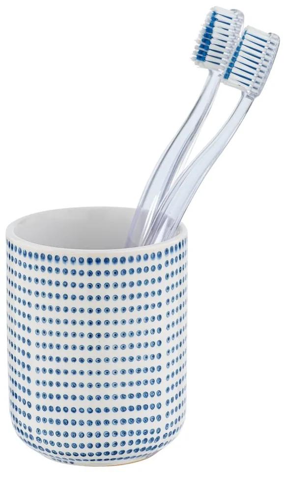 Tazza in ceramica blu e bianca per spazzolini da denti Nole - Wenko