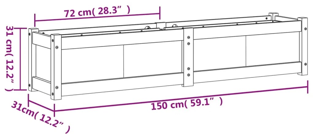 Fioriera da Giardino 150x31x31 cm in Legno Massello di Pino