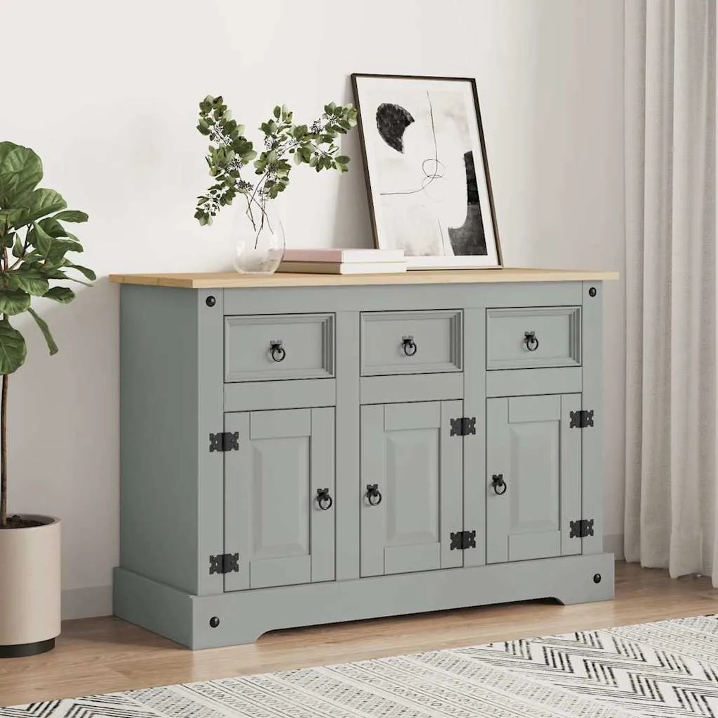 Credenza Corona Grigia 112x43x78 Cm İn Legno Di Pino Messicano /