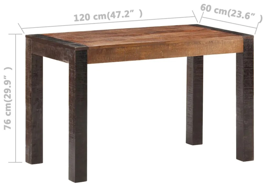 Tavolo da pranzo 120x60x76 cm in legno massello di mango grezzo