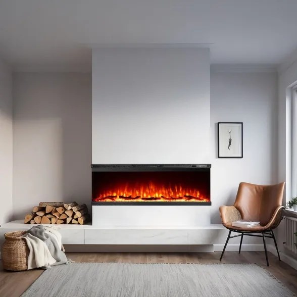 Camino elettrico da parete ad incasso 3 Lati BOSTON100 L101,6 x P20 x H44 cm