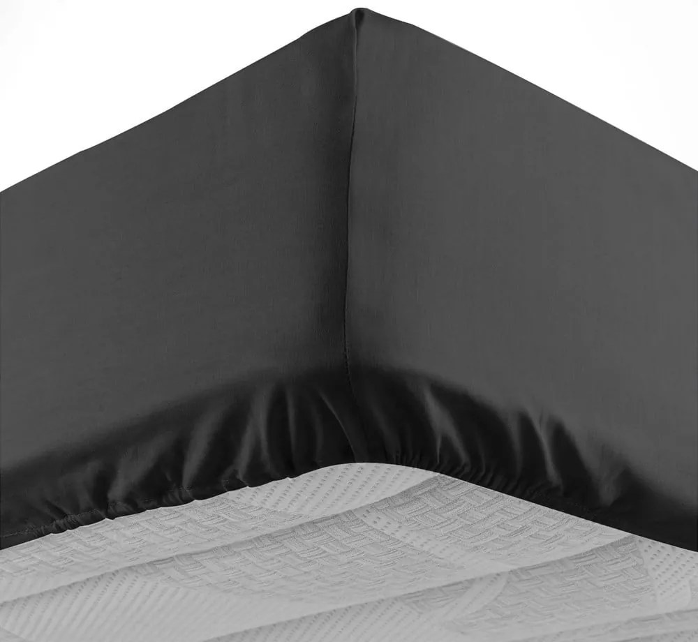 Lenzuolo nero in cotone elasticizzato 180x200 cm Lina - douceur d'intérieur