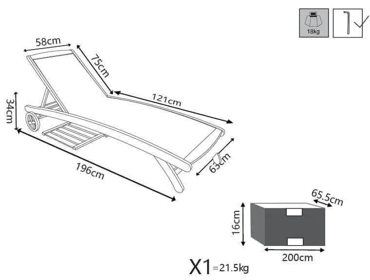 FRAGUM - lettino prendisole in legno massiccio di acacia e textilene con ruote