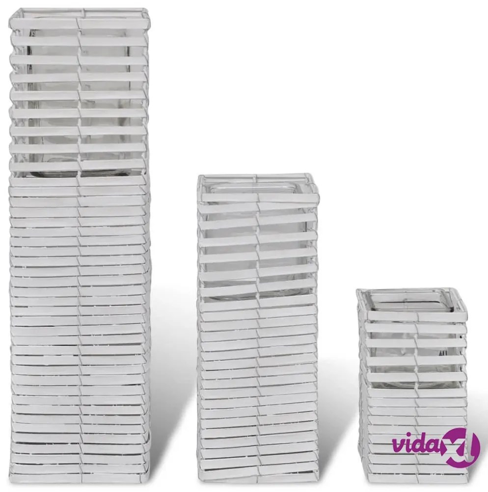 vidaXL Set 3 pz Supporto candela lavorato a mano bianco