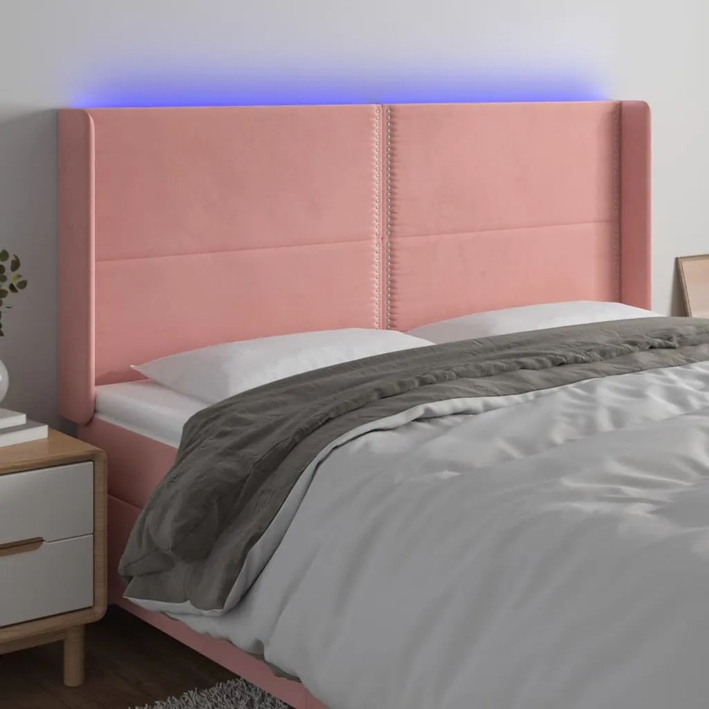 Testiera A Led Rosa 203x16x118/128 Cm İn Velluto /
