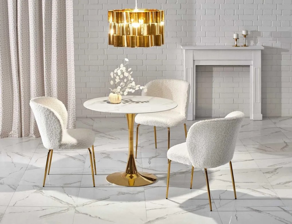 Set tavolo rotondo Casemiro + 3 sedie K474 colore crema/oro