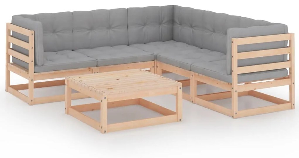 Set divani da giardino 6 pz con cuscini legno massello di pino