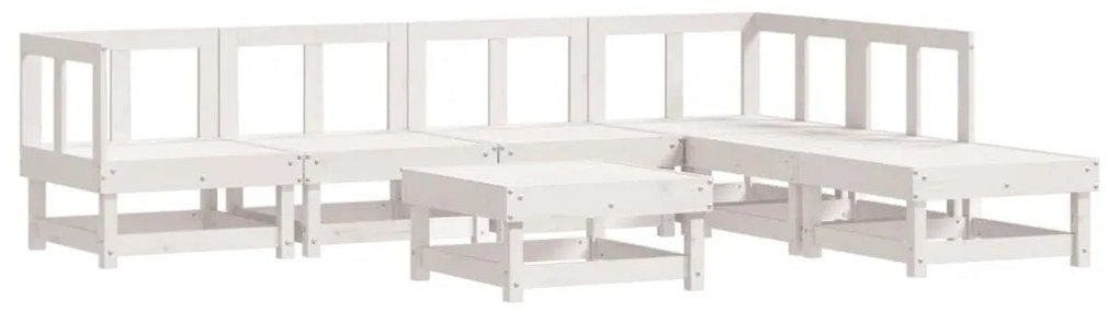 Set salotto da giardino 7 pz bianco in legno massello di pino