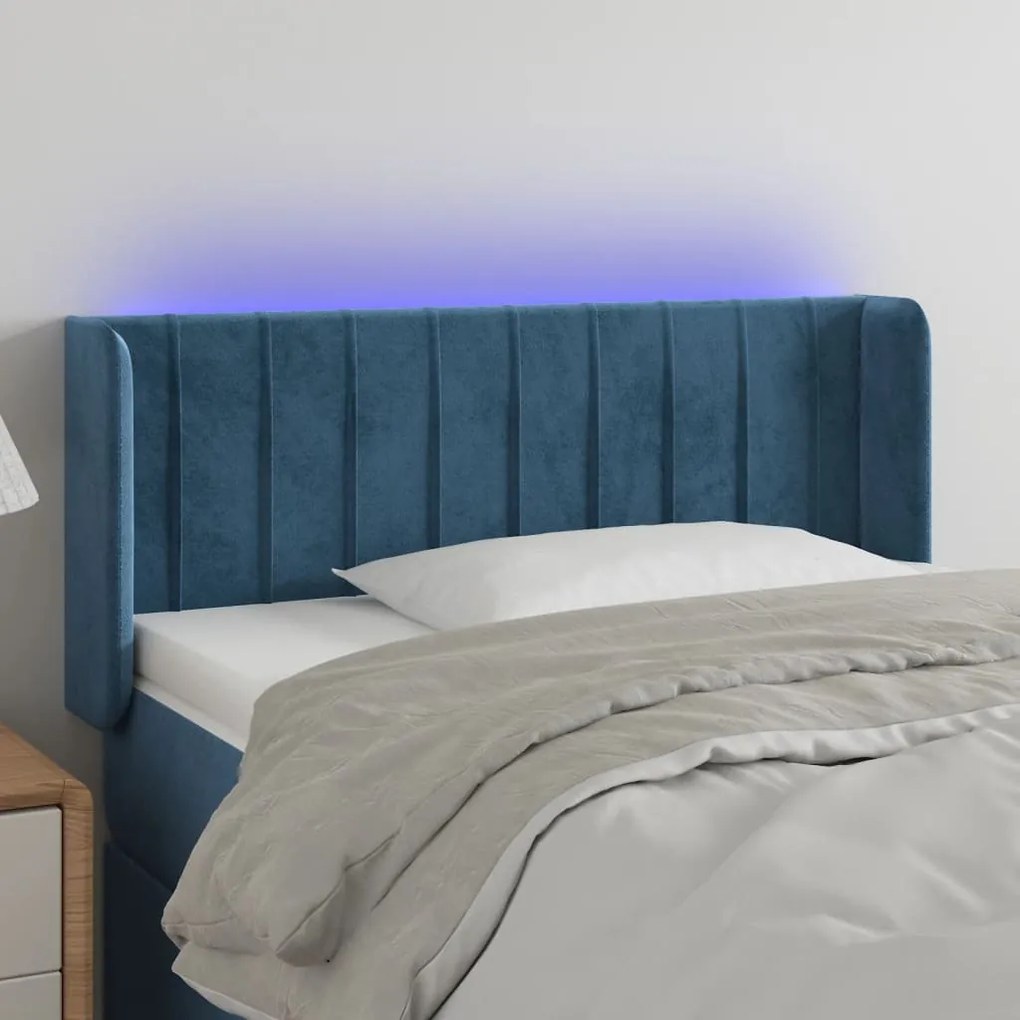 Testiera A Led Blu Scuro 103x16x78/88 Cm İn Velluto /