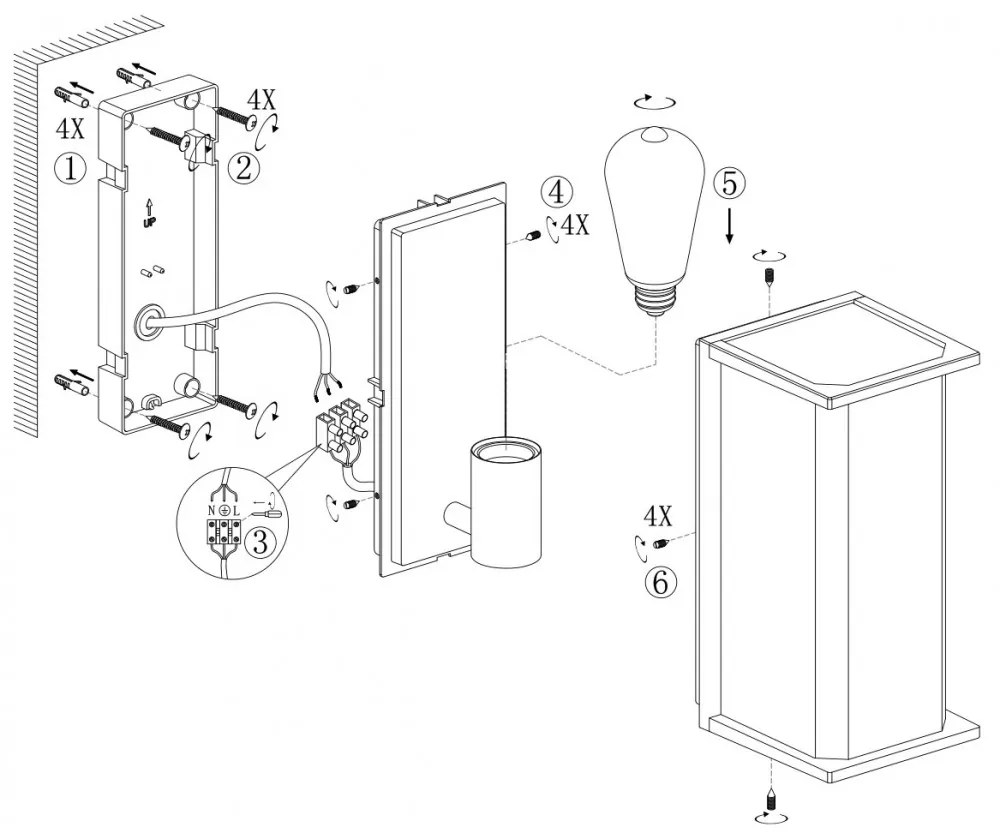 Applique Nera E27, IP54 per Esterni - Serie PRISM Base E27