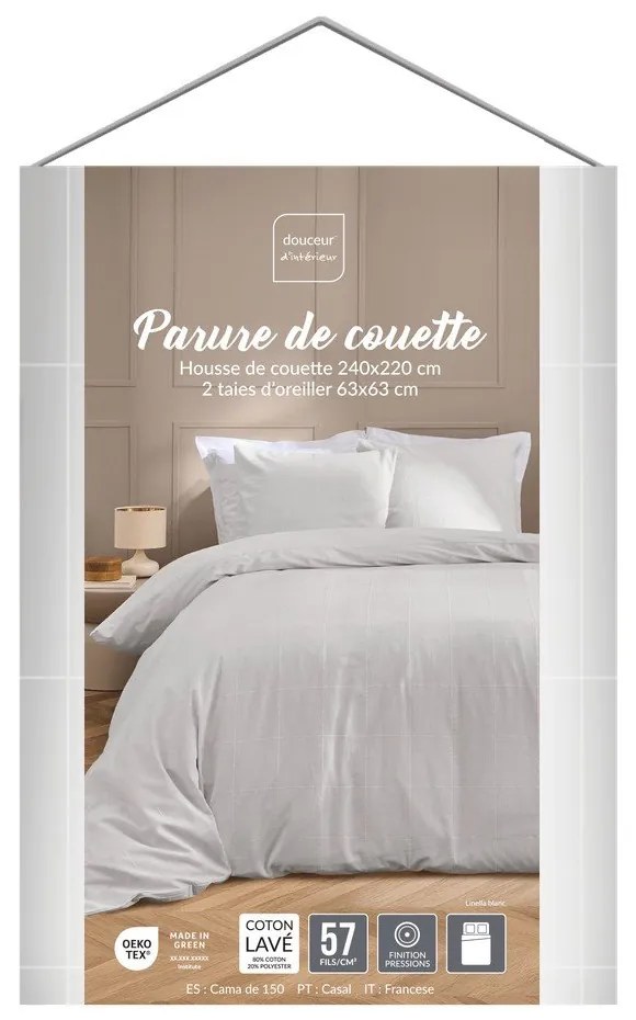 Set copripiumino e federa bianco per letto matrimoniale ed esteso 240x220 cm Linella – douceur d'intérieur